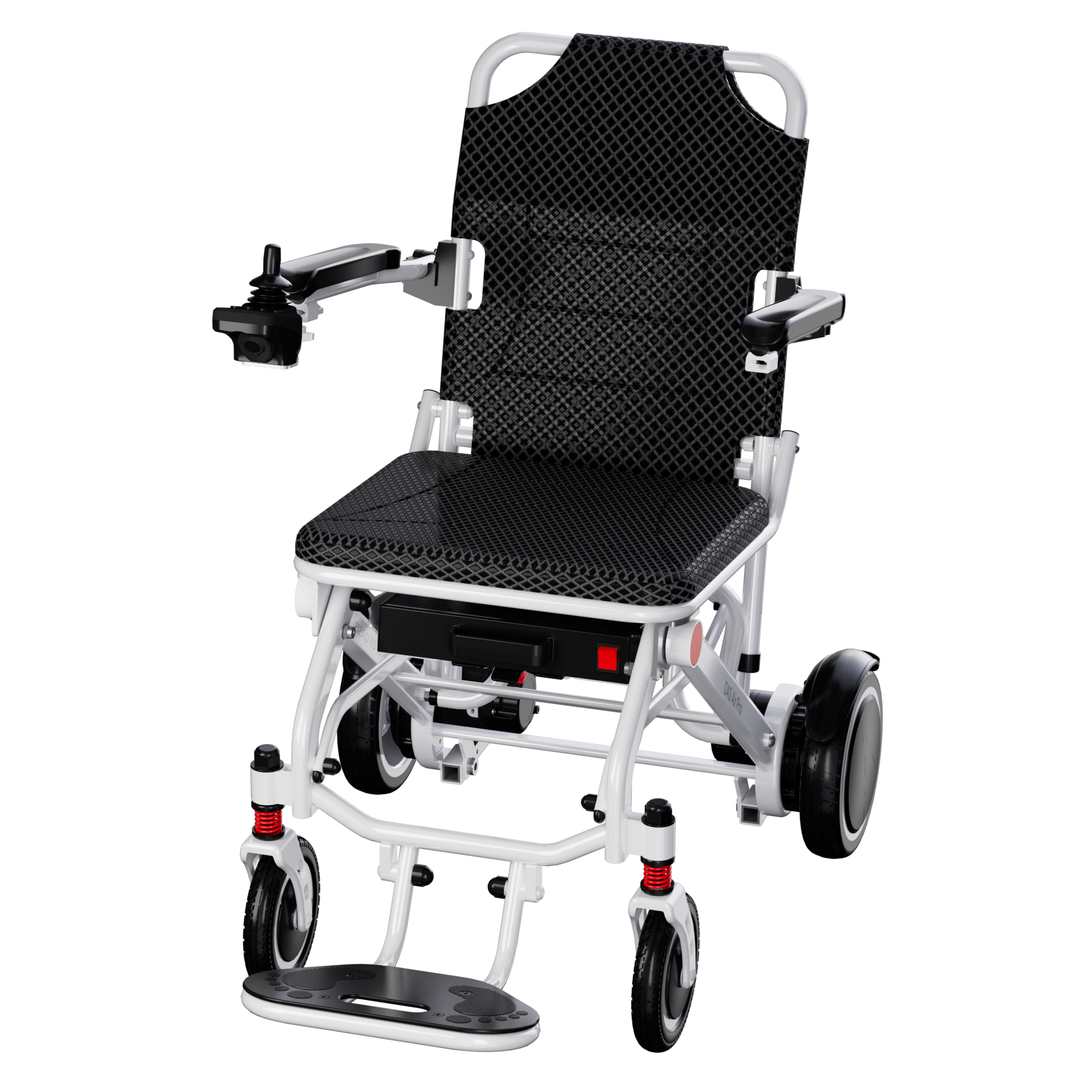 Electric wheelchair with left or right mount joystick, accessible one-hand controls