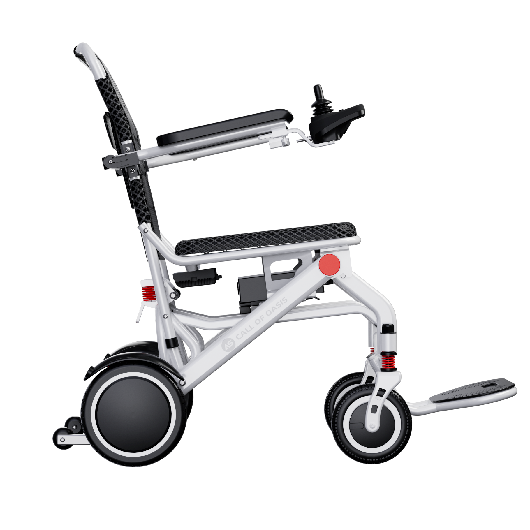 OAS Mobility lightweight foldable electric wheelchair left side