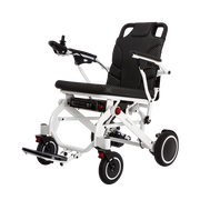 OAS Air Pro lightweight foldable electric wheelchair for air travel, featuring a compact design and TSA-friendly removable battery.