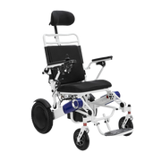OAS Cruise Pro reclining power wheelchair with 350-lb capacity and large rear wheels for enhanced terrain capability